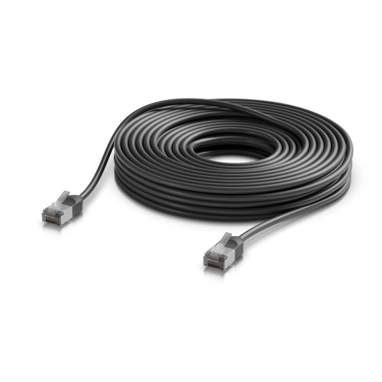 Cablu de rețea Patch Premium Outdoor ultra-subțire ecranat 15 m UniFi Ubiquiti, 10 GbE, Negru, UACC-Cable-Patch-Outdoor-C6A-15M-BK