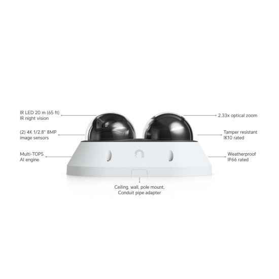 Cameră IP Multi-Senzor 16 MP UniFi Ubiquiti AI Multi Sensor 2 PoE+, UVC-AI-MS-2-W