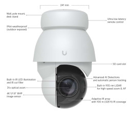 Cameră IP PTZ Precision Industrială 4K UniFi Ubiquiti AI PTZ PoE++, Albă, UVC-AI-PTZ-Precision-W