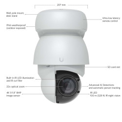 Cameră IP PTZ Industrială 4K UniFi Ubiquiti AI PTZ PoE++, Albă, UVC-AI-PTZ-W