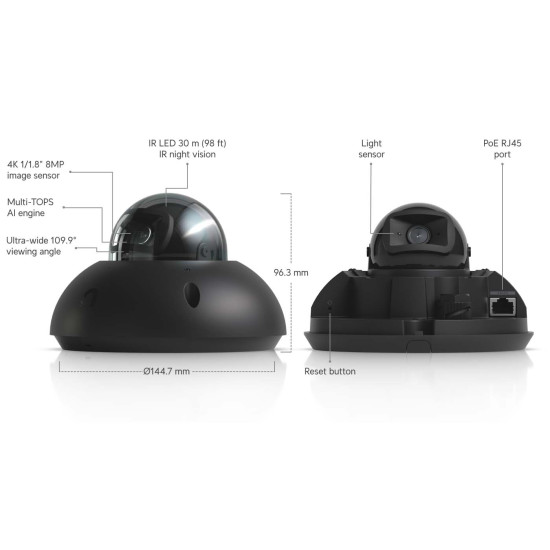 Cameră IP Dome 4K UniFi Ubiquiti G6 PoE, UVC-G6-Dome-B