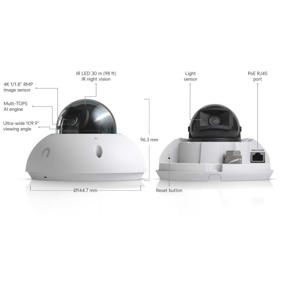 Cameră IP Dome 4K UniFi Ubiquiti G6 PoE, UVC-G6-Dome-W