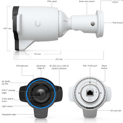 Cameră de supraveghere Bullet 4K PoE+ UniFi Ubiquiti G6 Edge cu AI și zoom optic 2,36x, UVC-G6-Edge-Bullet