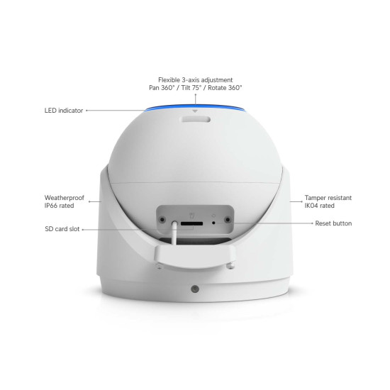 Cameră de supraveghere 4K PoE+ UniFi Ubiquiti G6 Edge Turret cu AI și zoom optic 2,36x, UVC-G6-Edge-Turret