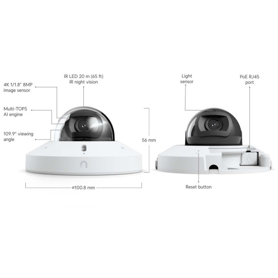 Cameră IP Mini Dome 4K UniFi Ubiquiti G6 PoE, UVC-G6-Mini-Dome-W