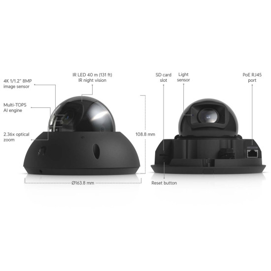 Cameră IP Dome 4K UniFi Ubiquiti G6 Pro PoE+, UVC-G6-Pro-Dome-B