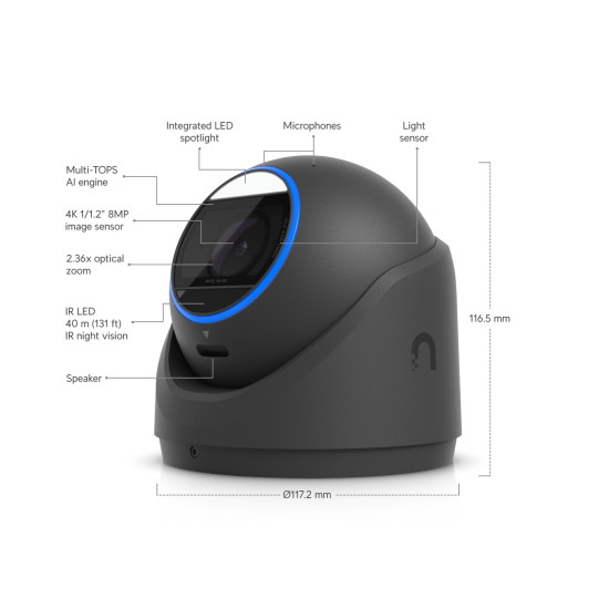 Cameră de supraveghere Turret 4K UniFi Ubiquiti G6 Pro PoE+, UVC-G6-Pro-Turret-B
