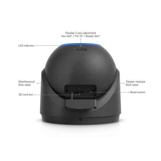 Cameră de supraveghere Turret 4K UniFi Ubiquiti G6 Pro PoE+, UVC-G6-Pro-Turret-B