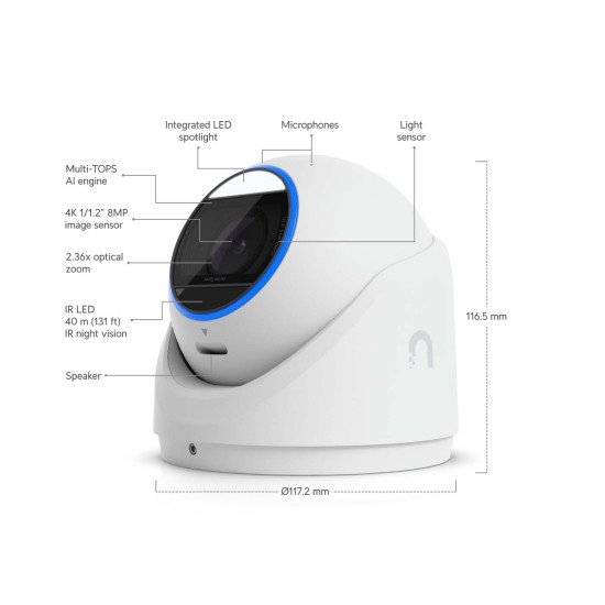 Cameră de supraveghere Turret 4K UniFi Ubiquiti G6 Pro PoE+, UVC-G6-Pro-Turret-W