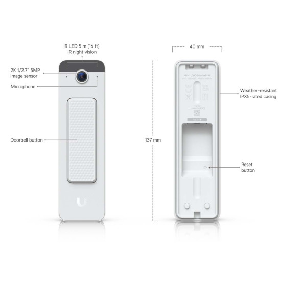 Sonerie video PoE UniFi Ubiquiti Doorbell Lite, Albă, UVC-Doorbell-Lite-W