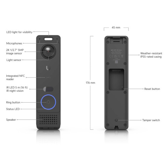 Interfon video inteligent UniFi Ubiquiti G6 Entry cu integrare Protect și Access, UVC-G6-Entry
