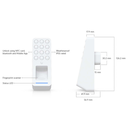 Cititor control acces cu amprentă, NFC și tastatură UniFi Ubiquiti G3 Reader Fingerprint, Alb, UA-G3-Fingerprint-W