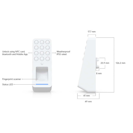 Cititor control acces OSDP cu amprentă, NFC și tastatură UniFi Ubiquiti Retrofit Reader Fingerprint, Alb, UA-Retrofit-Reader-Fingerprint-W