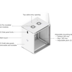 Dulap Rack 12U de perete UniFi Ubiquiti, Ventilatoare integrate, Panouri detașabile, UACC-Rack-12U-Wall-450-P