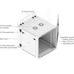 Dulap Rack 12U de perete UniFi Ubiquiti, Ventilatoare integrate, Panouri detașabile, UACC-Rack-12U-Wall-SW-P
