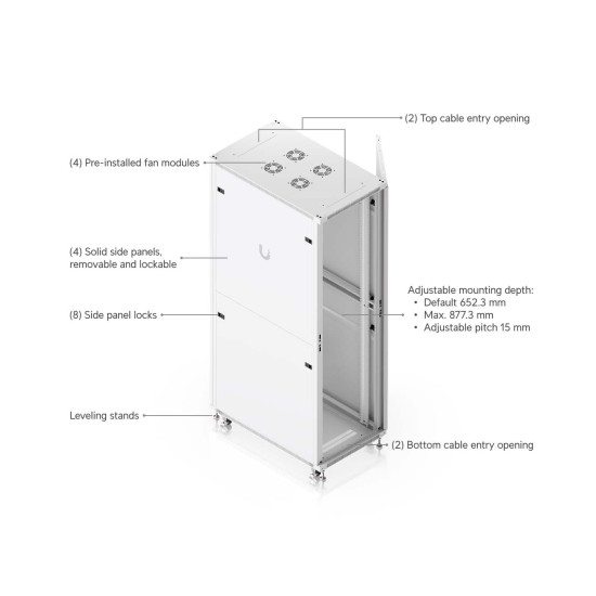 Dulap Rack 42U de podea UniFi Ubiquiti, Ventilatoare integrate, Panouri detașabile, UACC-Rack-42U-1000-P