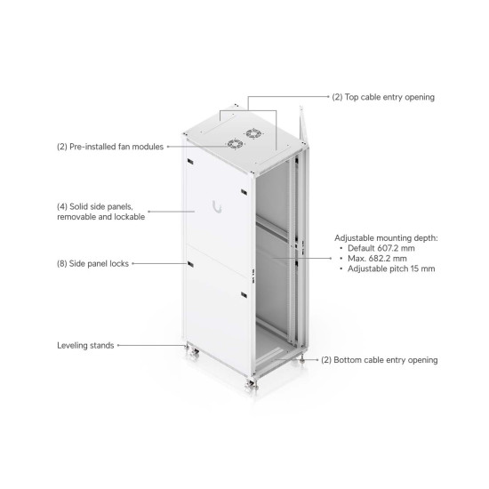 Dulap Rack 42U de podea UniFi Ubiquiti, Ventilatoare integrate, Panouri detașabile, UACC-Rack-42U-800-G