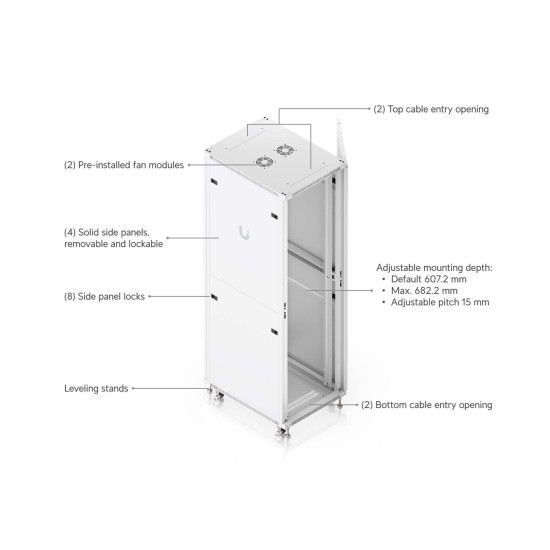 Dulap Rack 42U de podea UniFi Ubiquiti, Ventilatoare integrate, Panouri detașabile, UACC-Rack-42U-800-P
