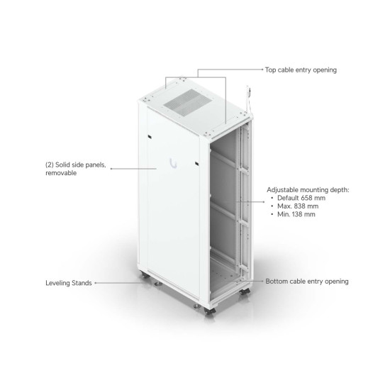 Dulap Rack 42U de podea UniFi Ubiquiti, Ventilatoare integrate, Panouri detașabile, UACC-Rack-42U