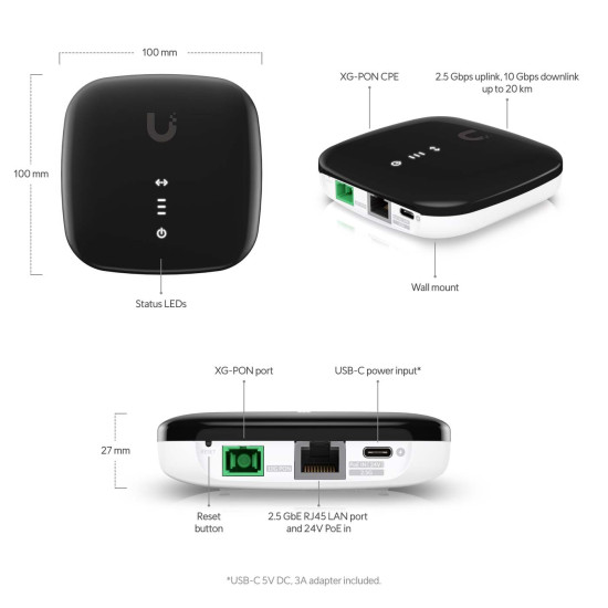 Unitate optică ONU XG-PON UISP Fiber XG UniFi Ubiquiti, 10 Gbps, UISP-FIBER-XG