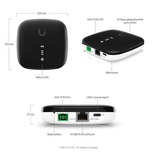 Unitate optică ONU XGS-PON UISP Fiber XGS UniFi Ubiquiti, 10 Gbps, UISP-FIBER-XGS