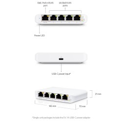 Switch Ubiquiti UniFi cu 5 porturi Gigabit, managed, carcasa plastic - USW-FLEX-MINI