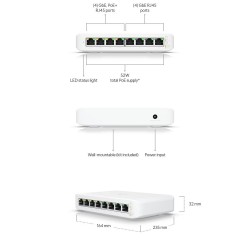 Switch PoE Ubiquiti UniFi cu 8 porturi Gigabit, managed, carcasa plastic - USW-LITE-8-POE