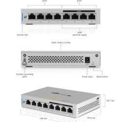 Switch PoE Ubiquiti UniFi cu 8 porturi Gigabit, managed - US-8-60W