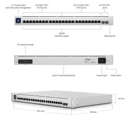 Switch PoE Ubiquiti UniFi Enterprise cu 24 porturi Gigabit, 2xSFP+, managed, rackabil - USW-ENTERPRISE-24-POE