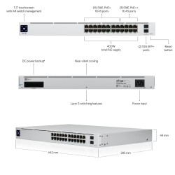 Switch PoE Ubiquiti UniFi Switch PRO cu 24 porturi Gigabit, 2xSFP+, managed, rackabil - USW-PRO-24-POE