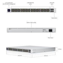Switch Ubiquiti UniFi cu 48 porturi Gigabit, 4xSFP, managed, rackabil - USW-48