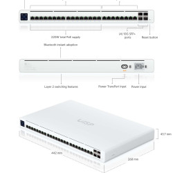 Switch PoE 220 W UISP Pro UniFi Ubiquiti, 24 Porturi GbE, 4 Porturi 10G SFP+, UISP-S-Pro