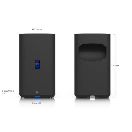 NAS compact UniFi Ubiquiti UNAS 4, 4 Bay HDD/SSD, 2 Sloturi M.2 NVMe, 2.5 GbE, USB-C, Negru, UNAS-4-B