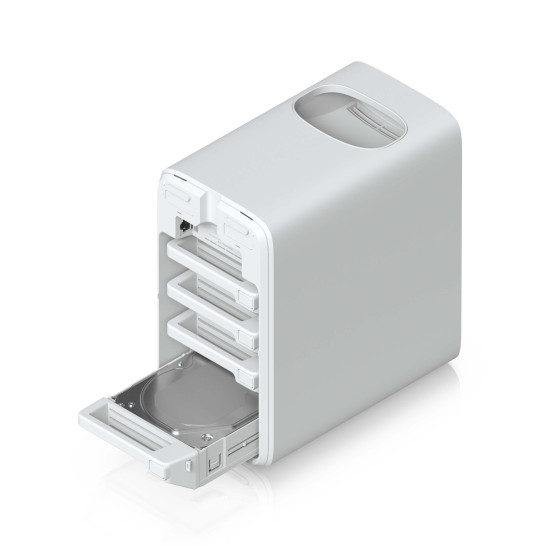 NAS compact UniFi Ubiquiti UNAS 4, 4 Bay HDD/SSD, 2 Sloturi M.2 NVMe, 2.5 GbE, USB-C, Alb, UNAS-4-W