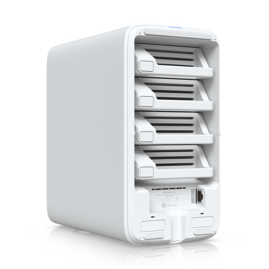 NAS compact UniFi Ubiquiti UNAS 4, 4 Bay HDD/SSD, 2 Sloturi M.2 NVMe, 2.5 GbE, USB-C, Alb, UNAS-4-W