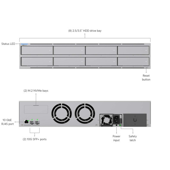 NAS 2U UniFi Ubiquiti UNAS Pro 8, 8 Bay HDD/SSD, 2 Sloturi M.2 NVMe, 10 Gbps, UNAS-Pro-8