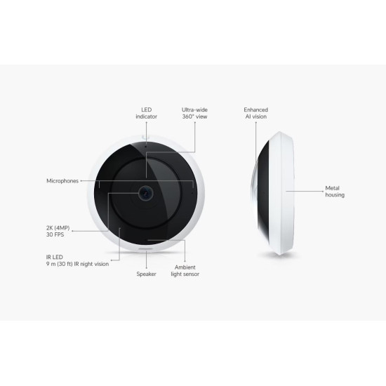 Cameră Video IP indoor/outdoor Ubiquiti UniFi 2K 360° AI PoE PTZ, UVC-AI-360-W