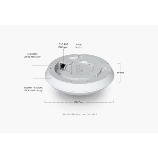 Cameră Video IP indoor/outdoor Ubiquiti UniFi 2K 360° AI PoE PTZ, UVC-AI-360-W