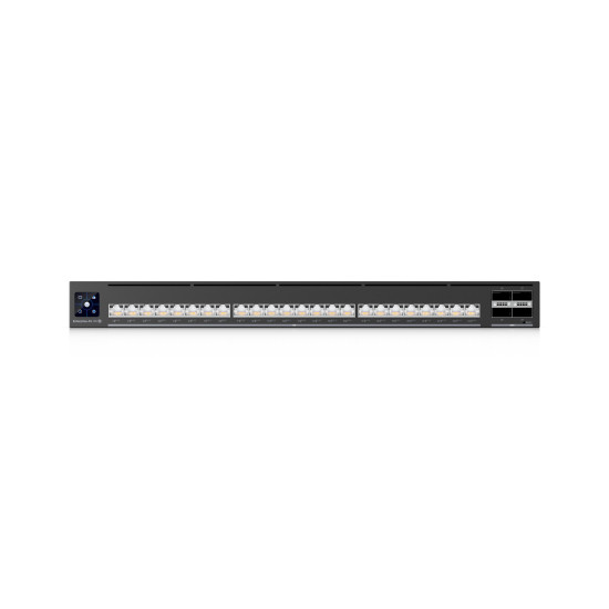 Switch Ubiquiti Enterprise Audio/Video cu 24 de porturi 10G PoE+++ și 4 porturi uplink 100G QSFP28