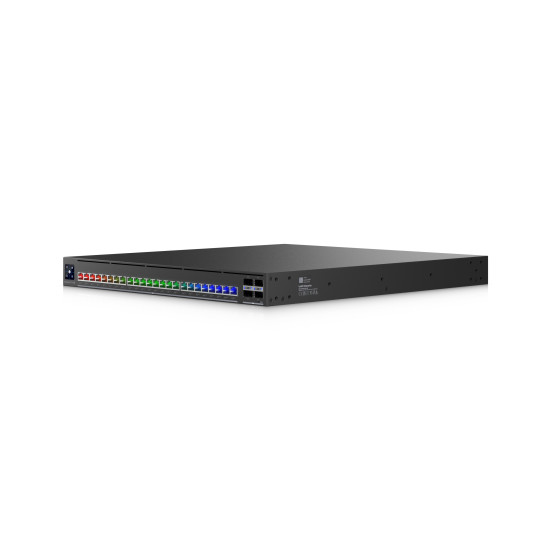Switch Ubiquiti Enterprise Audio/Video cu 24 de porturi 10G PoE+++ și 4 porturi uplink 100G QSFP28