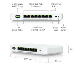 Switch UniFi Ubiquiti Device Bridge cu 8 Porturi Multi-Gigabit și WiFi 7, UDB-Switch