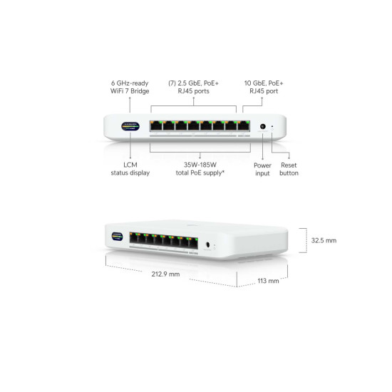 Switch UniFi Ubiquiti Device Bridge cu 8 Porturi Multi-Gigabit și WiFi 7, UDB-Switch