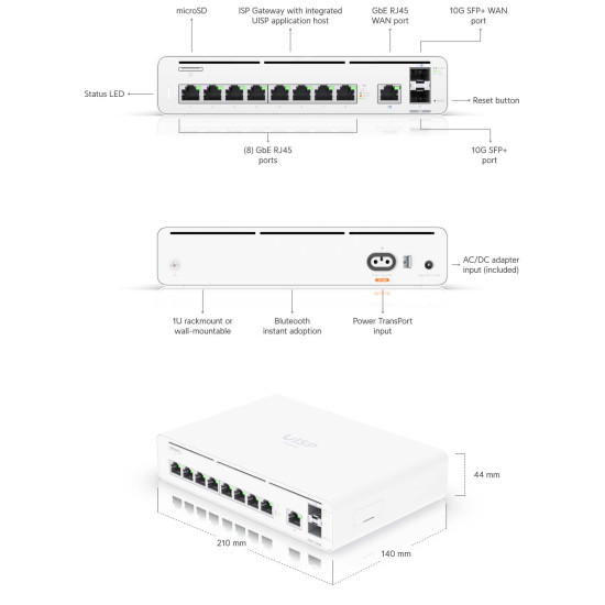 Consolă de management UISP cu Switch și Gateway Multi-Gigabit UniFi Ubiquiti, UISP-Console