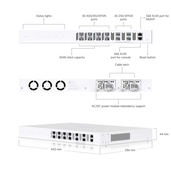 Terminal optic OLT XGS-PON 8 Porturi UISP Fiber UniFi Ubiquiti, 10 Gbps, UISP-FIBER-OLT-XGS
