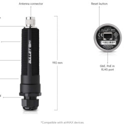 Radio wireless Dual-Band airMAX Bullet AC IP67 UniFi Ubiquiti, 300+ Mbps, BulletAC-IP67