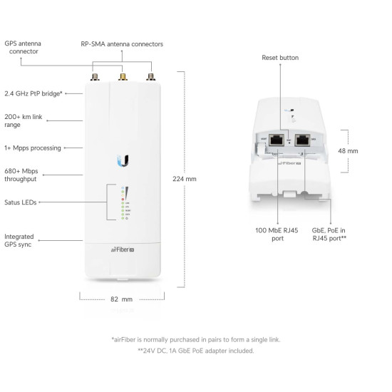 Bridge PtP 2 GHz airFiber 2X UniFi Ubiquiti, AF-2X