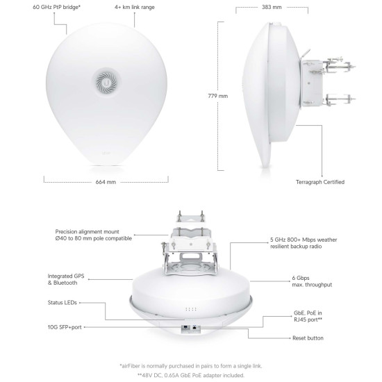 Bridge 60 GHz Multi-Gigabit airFiber 60 XG UniFi Ubiquiti, SFP+, AF60-XG